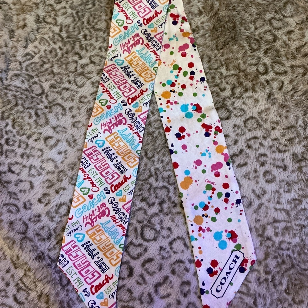 Coach Poppy Colorful Text and Dots Hair Scarf Bag Scarf. Absolutely Gorgeous 🥰 - Picture 3 of 3